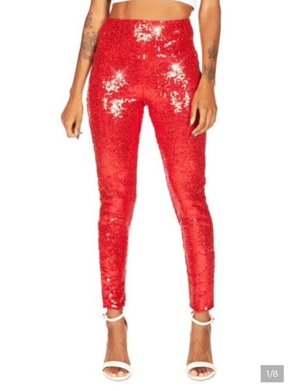 Tipsy Elves Red Sequin Shiny Party Holiday High Waisted Leggings Women Large NEW